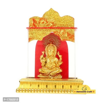 Awesome Craft Gold Plated Ganesha ji Car Dashboard Idol Handicraft Acrylic Statue Decorative Showpiece - 10 cm