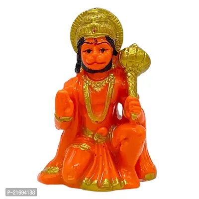 Hanuman Murti BajrangBali Car Dashboard Idol Figurine Showpiece Sculpture Hindu 10 cm Religious Idol  Figurine  (Marble, Orange)-thumb0