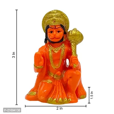 Hanuman Murti BajrangBali Car Dashboard Idol Figurine Showpiece Sculpture Hindu 10 cm Religious Idol  Figurine  (Marble, Orange)-thumb2