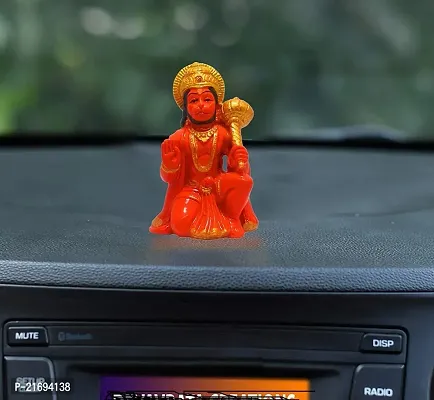 Hanuman Murti BajrangBali Car Dashboard Idol Figurine Showpiece Sculpture Hindu 10 cm Religious Idol  Figurine  (Marble, Orange)-thumb3