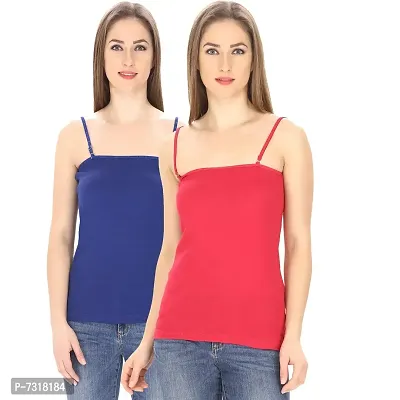 Friskers Multi Color Cotton Rib Women Camisole Pack of 2-thumb0