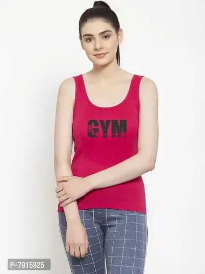 Friskers Women Pink Gym Printed Casual Sleeveless Top-thumb2