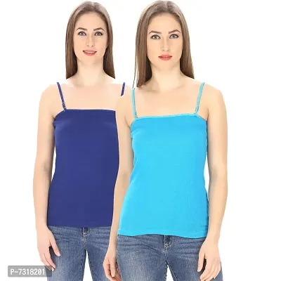 Friskers Multi Color Cotton Rib Women Camisole Pack of 2