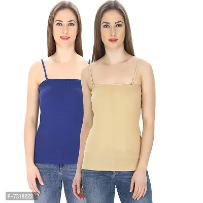 Friskers Multi Color Cotton Rib Women Camisole Pack of 2