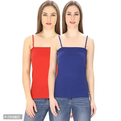 Friskers Multi Color Cotton Rib Women Camisole Pack of 2-thumb0