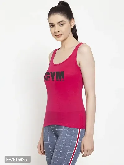 Friskers Women Pink Gym Printed Casual Sleeveless Top-thumb3