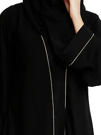 New Black Abaya In Firdous Material with White Piping Pattern Dupatta+Hijab-thumb2