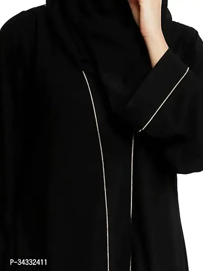 New Black Abaya In Firdous Material with White Piping Pattern Dupatta+Hijab-thumb3