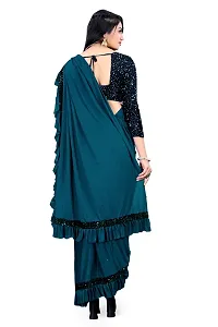 Elegant Teal Silk Blend Saree with Blouse piece For Women-thumb1