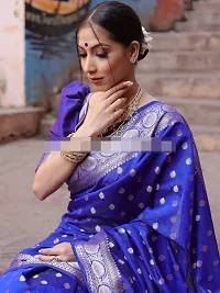 Stylish Blue Banarasi Silk Woven Design Saree with Blouse piece For Women-thumb1