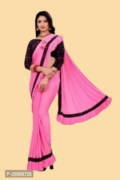 Stylish Pink Cotton Silk Embellished Saree with Blouse piece For Women-thumb0