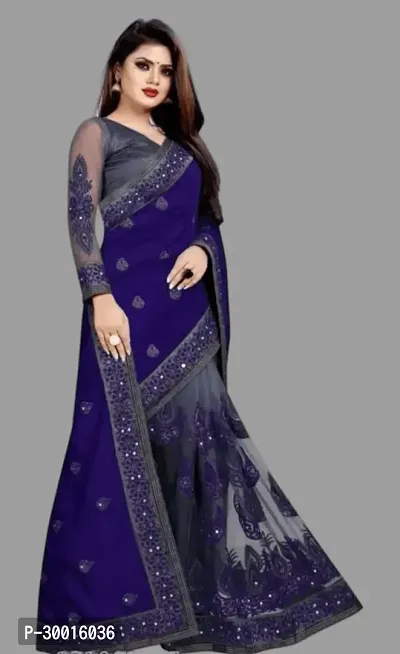 Elegant Navy Blue Art Silk Saree with Blouse piece For Women-thumb2