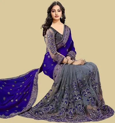 Partywear Embroidered Net Sarees with Blouse Piece
