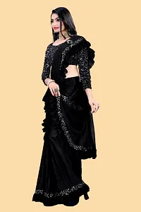 Stylish Black Lycra Solid Saree with Blouse piece For Women-thumb1