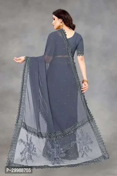 Stylish Grey Banarasi Silk Embroidered Saree with Blouse piece For Women-thumb3