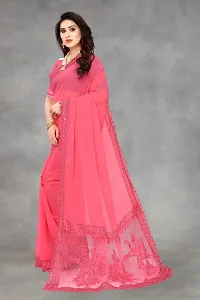 Stylish Pink Georgette Embroidered Saree with Blouse piece For Women-thumb1