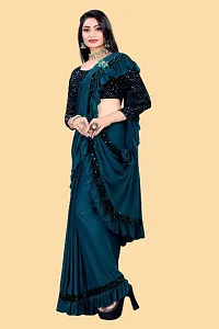 Stylish Blue Lycra Embellished Saree with Blouse piece For Women-thumb1