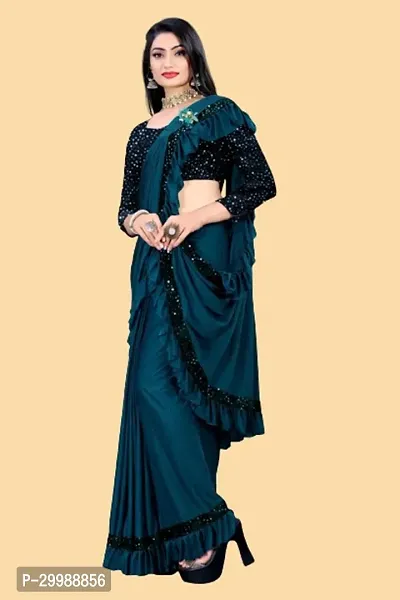 Stylish Blue Lycra Embellished Saree with Blouse piece For Women-thumb2