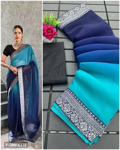 Elegant Blue Georgette Saree with Blouse piece For Women-thumb0