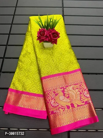 Elegant Yellow Cotton Saree with Blouse piece For Women-thumb0