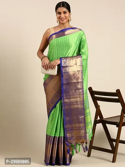 Stylish Green Cotton Silk Woven Design Saree with Blouse piece For Women-thumb0