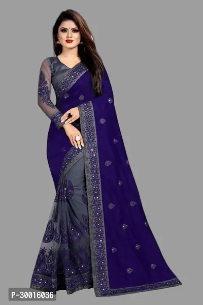 Elegant Navy Blue Art Silk Saree with Blouse piece For Women-thumb0