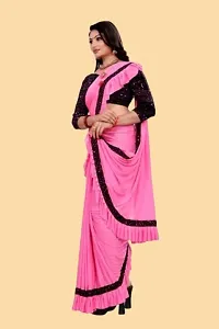 Stylish Pink Cotton Silk Embellished Saree with Blouse piece For Women-thumb1
