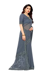 Elegant Grey Georgette Saree with Blouse piece For Women-thumb1