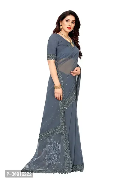 Elegant Grey Georgette Saree with Blouse piece For Women-thumb2
