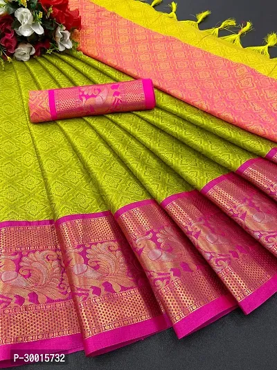 Elegant Yellow Cotton Saree with Blouse piece For Women-thumb2