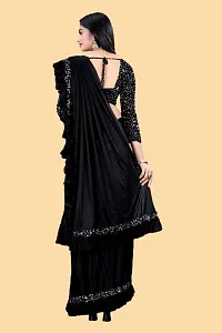 Stylish Black Litchi Silk Embellished Saree with Blouse piece For Women-thumb2
