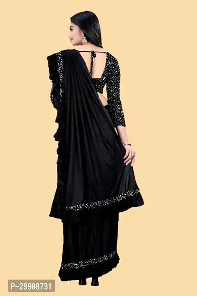 Stylish Black Litchi Silk Embellished Saree with Blouse piece For Women-thumb3