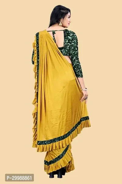 Stylish Yellow Lycra Embellished Saree with Blouse piece For Women-thumb3