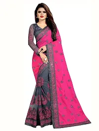 Stylish Pink Vichitra Silk Embroidered Saree with Blouse piece For Women-thumb2