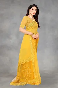 Stylish Yellow Georgette Solid Saree with Blouse piece For Women-thumb1