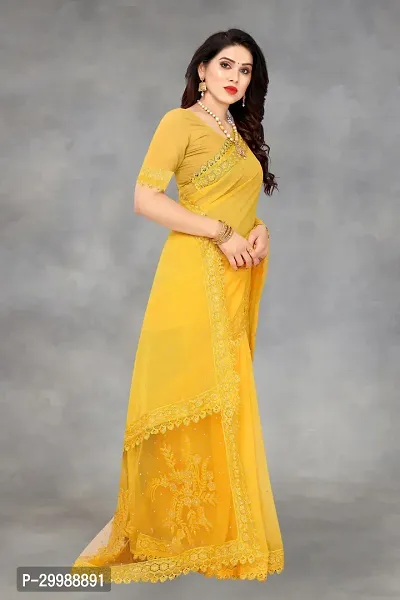 Stylish Yellow Georgette Solid Saree with Blouse piece For Women-thumb2