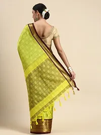 Stylish Green Cotton Silk Woven Design Saree with Blouse piece For Women-thumb1