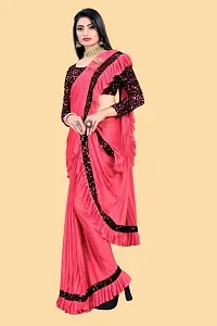 Stylish Pink Litchi Silk Embellished Saree with Blouse piece For Women-thumb1