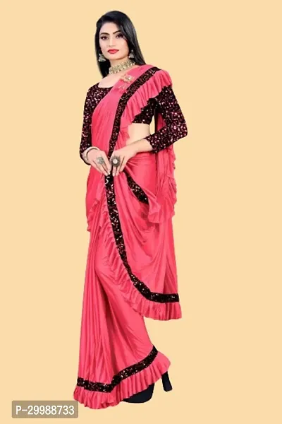 Stylish Pink Litchi Silk Embellished Saree with Blouse piece For Women-thumb2