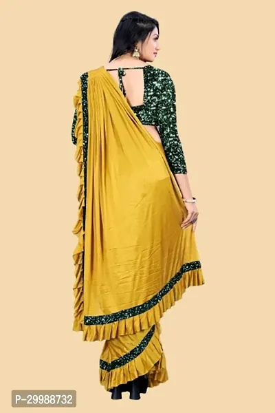 Stylish Yellow Litchi Silk Solid Saree with Blouse piece For Women-thumb3