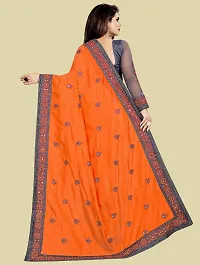 Stylish Orange Litchi Silk Embroidered Saree with Blouse piece For Women-thumb1