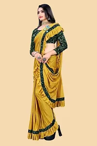 Stylish Yellow Litchi Silk Solid Saree with Blouse piece For Women-thumb1
