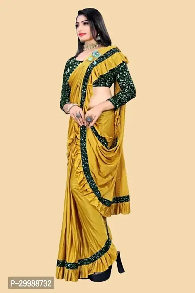 Stylish Yellow Litchi Silk Solid Saree with Blouse piece For Women-thumb2