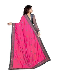 Stylish Pink Vichitra Silk Embroidered Saree with Blouse piece For Women-thumb1