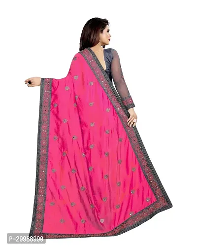 Stylish Pink Vichitra Silk Embroidered Saree with Blouse piece For Women-thumb2