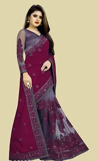 Stylish Purple Litchi Silk Embroidered Saree with Blouse piece For Women-thumb1