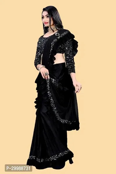 Stylish Black Litchi Silk Embellished Saree with Blouse piece For Women-thumb2
