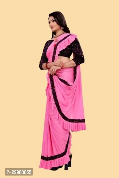Stylish Pink Lycra Embellished Saree with Blouse piece For Women-thumb2