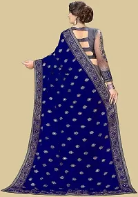 Stylish Blue Vichitra Silk Embroidered Saree with Blouse piece For Women-thumb1