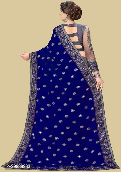 Stylish Blue Vichitra Silk Embroidered Saree with Blouse piece For Women-thumb2